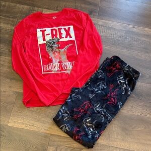 Wonder Nation Red and Black T-Rex Pajama Set